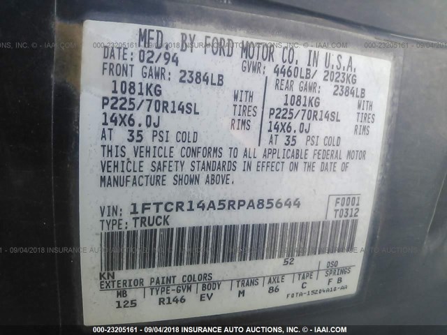 1FTCR14A5RPA85644 - 1994 FORD RANGER SUPER CAB BLUE photo 9