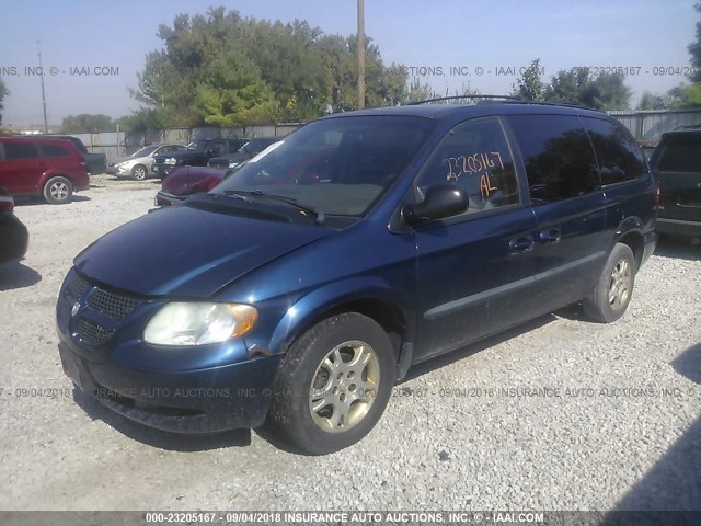 2B4GP74L52R618895 - 2002 DODGE GRAND CARAVAN EX BLUE photo 2