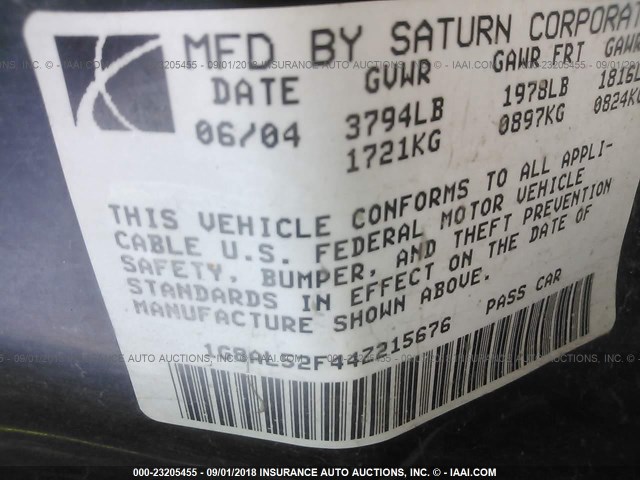 1G8AL52F44Z215676 - 2004 SATURN ION LEVEL 3 SILVER photo 9