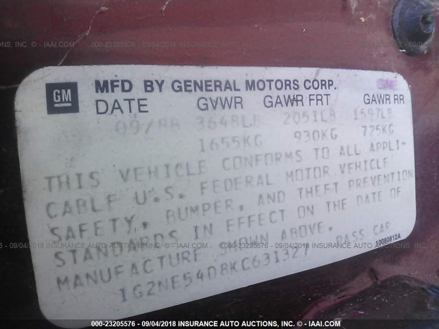 1G2NE54D8KC631327 - 1989 PONTIAC GRAND AM LE RED photo 9