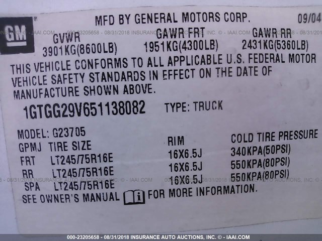 1GTGG29V651138082 - 2005 GMC SAVANA G2500 WHITE photo 9