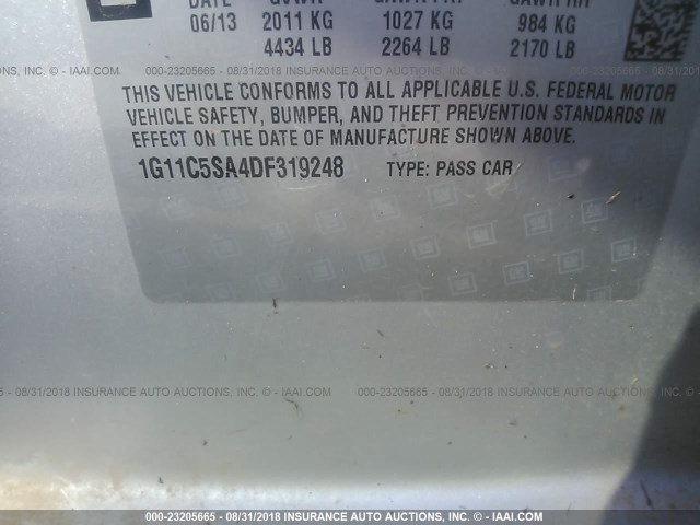 1G11C5SA4DF319248 - 2013 CHEVROLET MALIBU 1LT SILVER photo 9