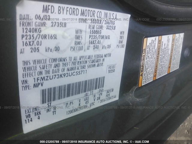 1FMZU73K93UC55711 - 2003 FORD EXPLORER XLT/XLT SPORT/NBX 绿色 照片 9