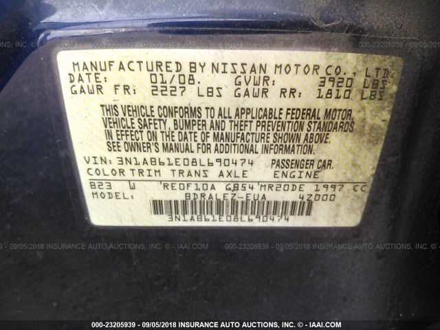 3N1AB61E08L690474 - 2008 NISSAN SENTRA 2.0/2.0S/2.0SL BLUE photo 9