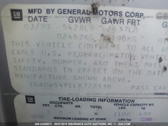 1G6DW54Y1LR728538 - 1990 CADILLAC BROUGHAM SILVER photo 9