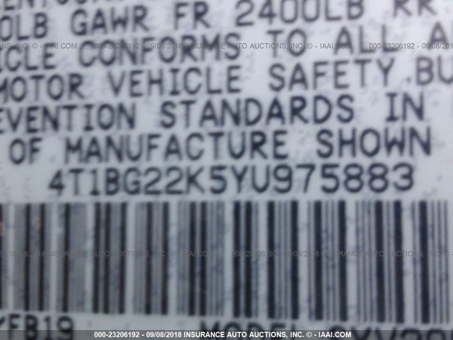 4T1BG22K5YU975883 - 2000 TOYOTA CAMRY CE/LE/XLE 海军蓝 照片 9