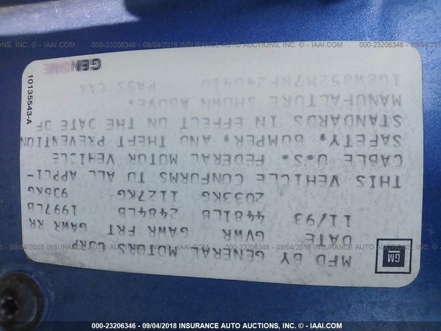 1G2WJ52M7RF240410 - 1994 PONTIAC GRAND PRIX SE 蓝色 照片 9