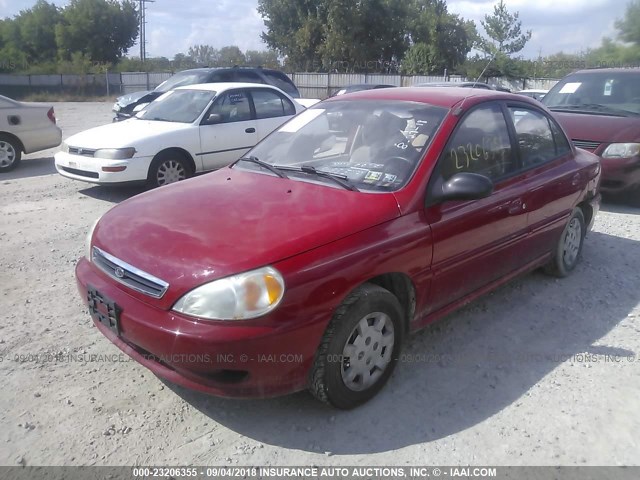 KNADC123716045115 - 2001 KIA RIO RED photo 2