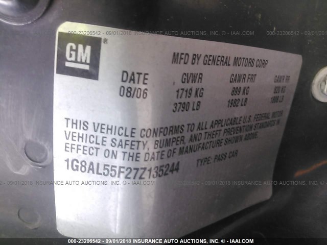 1G8AL55F27Z135244 - 2007 SATURN ION LEVEL 3 SILVER photo 9