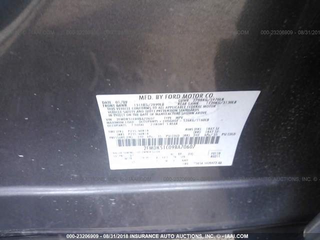 2FMDK51C09BA70607 - 2009 FORD FLEX SE SILVER photo 9