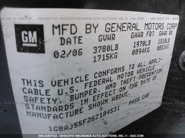 1G8AJ55F26Z184531 - 2006 SATURN ION LEVEL 2 白色 照片 9