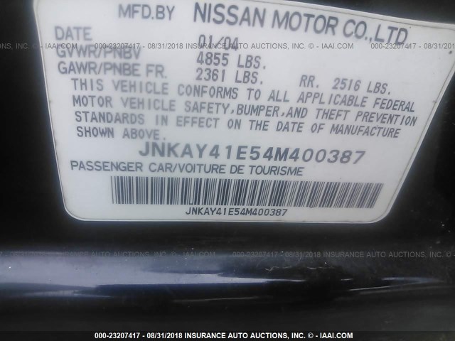 JNKAY41E54M400387 - 2004 INFINITI M45 BLACK photo 9