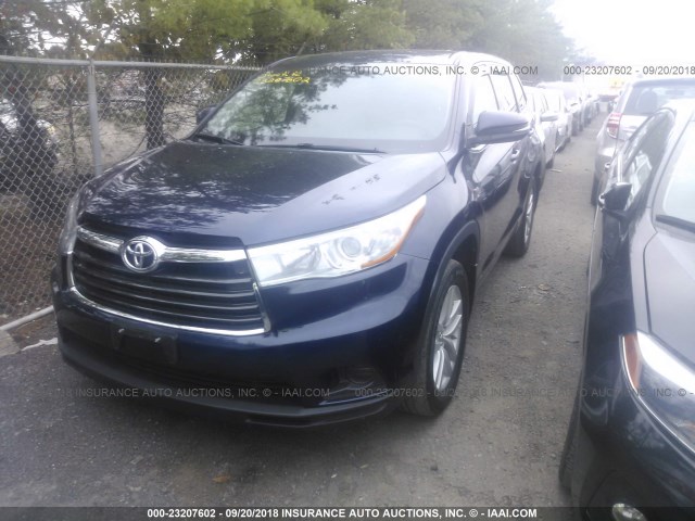 5TDBKRFH2FS123681 - 2015 TOYOTA HIGHLANDER LE/LE PLUS BLUE photo 2