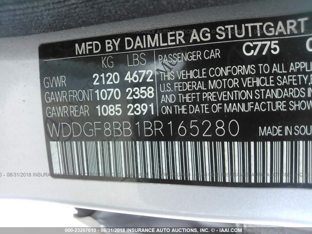 WDDGF8BB1BR165280 - 2011 MERCEDES-BENZ C 300 4MATIC SILVER photo 9