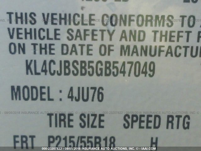 KL4CJBSB5GB547049 - 2016 BUICK ENCORE CONVENIENCE Սպիտակ լուսանկար 9