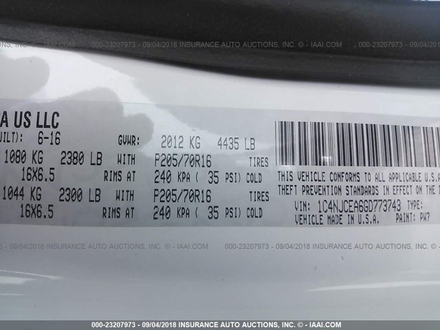 1C4NJCEA6GD773743 - 2016 JEEP COMPASS LATITUDE 白色 照片 9