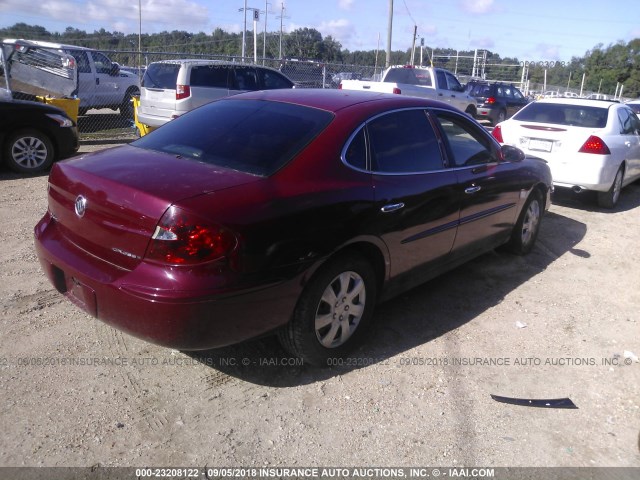 2G4WC532751312836 - 2005 BUICK LACROSSE CX BURGUNDY photo 4