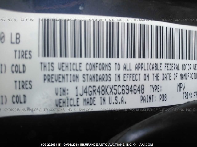 1J4GR48KX5C694648 - 2005 JEEP GRAND CHEROKEE LAREDO/COLUMBIA/FREEDOM 蓝色 照片 9