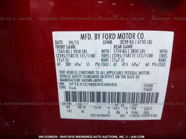 1FTEX1CM9DKE95055 - 2013 FORD F150 SUPER CAB RED photo 9