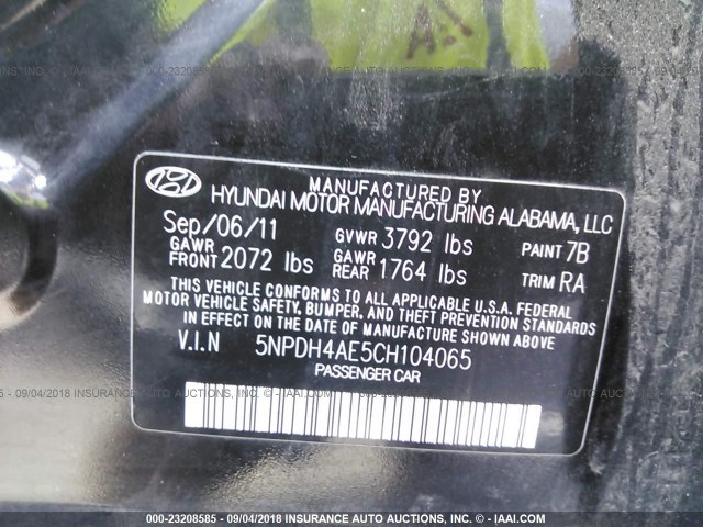 5NPDH4AE5CH104065 - 2012 HYUNDAI ELANTRA GLS/LIMITED BLACK photo 9
