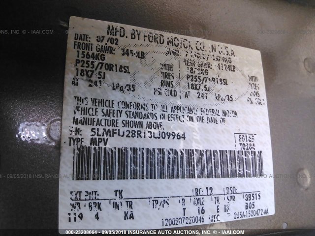 5LMFU28R13LJ09964 - 2003 LINCOLN NAVIGATOR Braun Foto 9