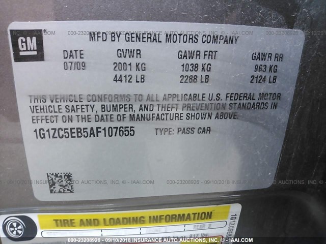 1G1ZC5EB5AF107655 - 2010 CHEVROLET MALIBU 1LT ყავისფერი ფოტო 9