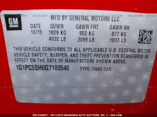 1G1PC5SH6G7183548 - 2016 CHEVROLET CRUZE LIMITED LS RED photo 9