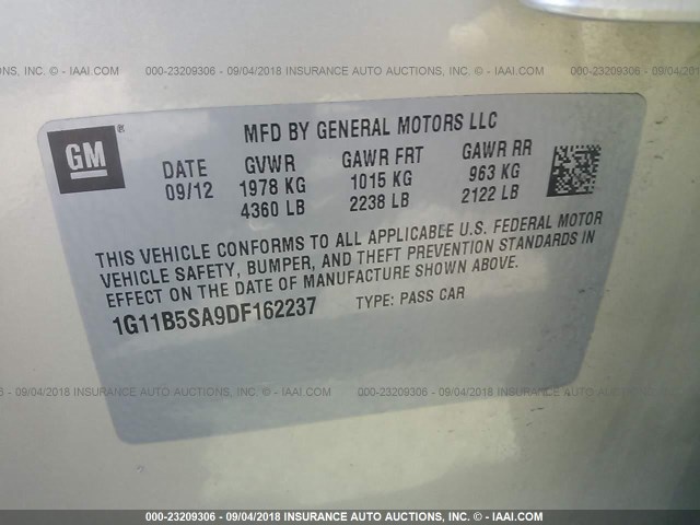 1G11B5SA9DF162237 - 2013 CHEVROLET MALIBU LS Bej foto 9