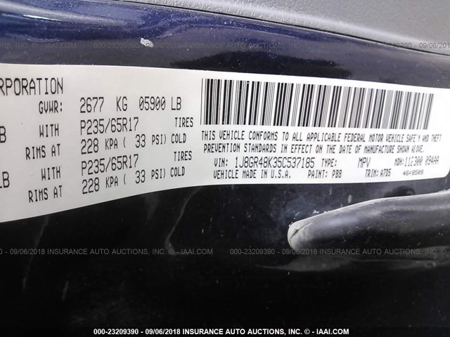 1J8GR48K35C537185 - 2005 JEEP GRAND CHEROKEE LAREDO/COLUMBIA/FREEDOM 蓝色 照片 9