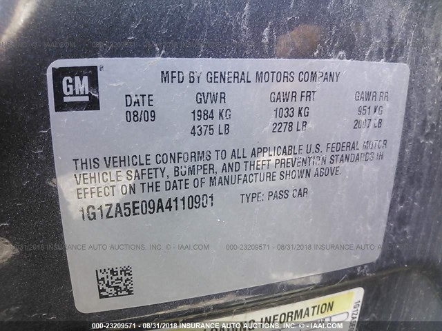 1G1ZA5E09A4110901 - 2010 CHEVROLET MALIBU LS Boz foto 9