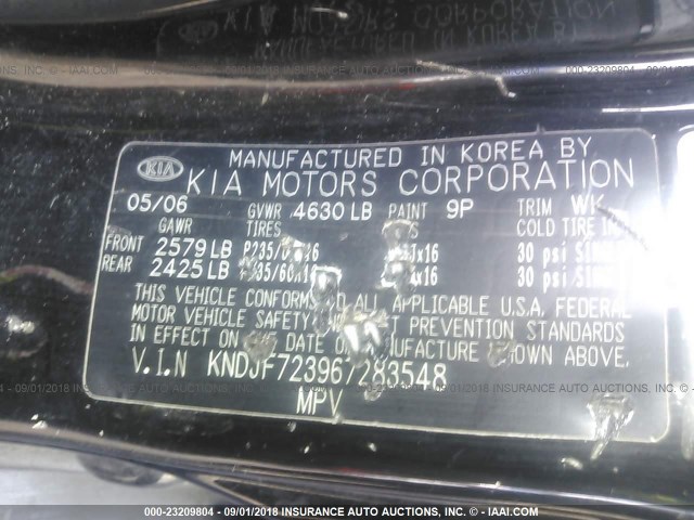 KNDJF723967283548 - 2006 KIA NEW SPORTAGE  BLACK photo 9