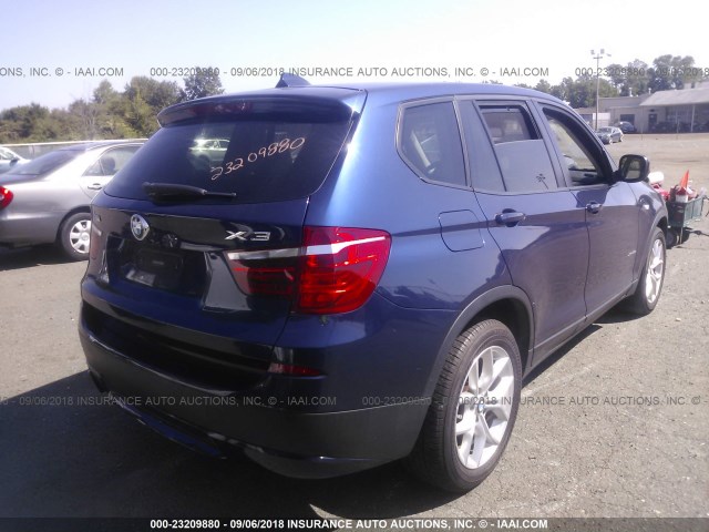 5UXWX7C54DL978784 - 2013 BMW X3 XDRIVE35I BLUE photo 4