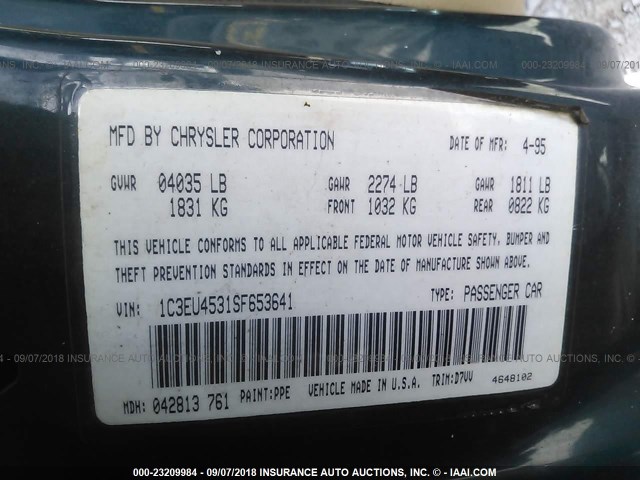 1C3EU4531SF653641 - 1995 CHRYSLER LEBARON GTC Yaşıl foto 9