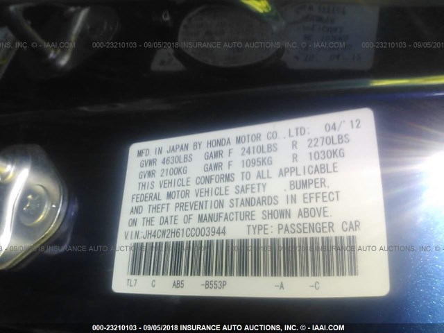 JH4CW2H61CC003944 - 2012 ACURA TSX TECH BLUE photo 9