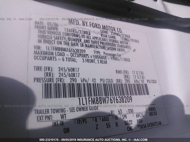 1L1FM88W76Y638209 - 2006 LINCOLN TOWN CAR EXECUTIVE WHITE photo 9