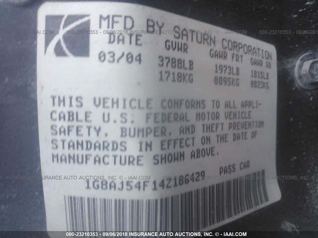 1G8AJ54F14Z186429 - 2004 SATURN ION LEVEL 2 红色 照片 9