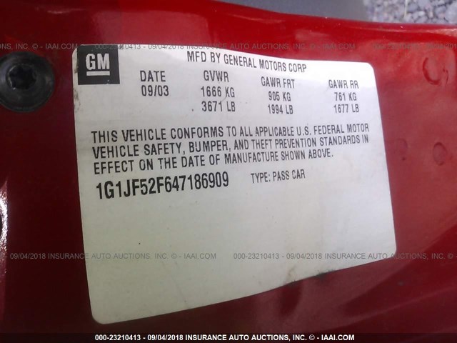 1G1JF52F647186909 - 2004 CHEVROLET CAVALIER LS RED photo 9