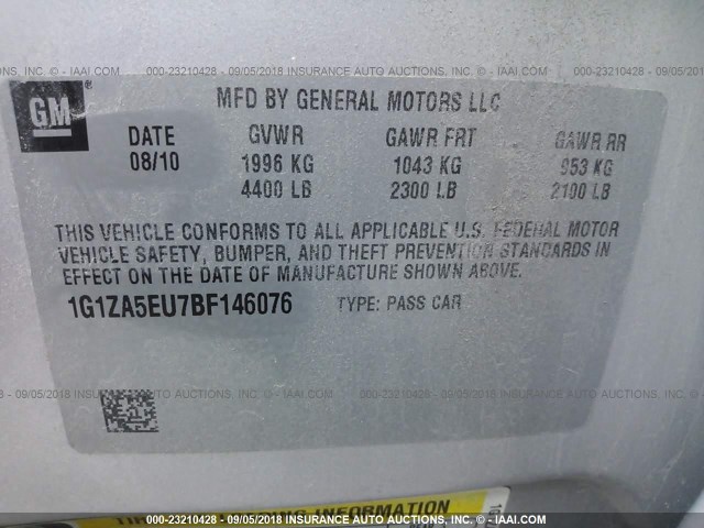 1G1ZA5EU7BF146076 - 2011 CHEVROLET MALIBU LS SILVER photo 9