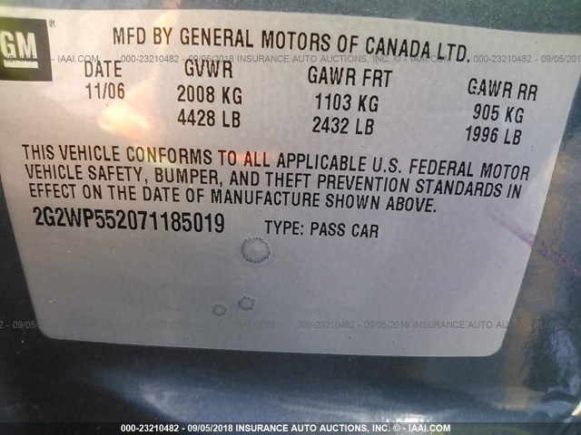 2G2WP552071185019 - 2007 PONTIAC GRAND PRIX Синій фото 9