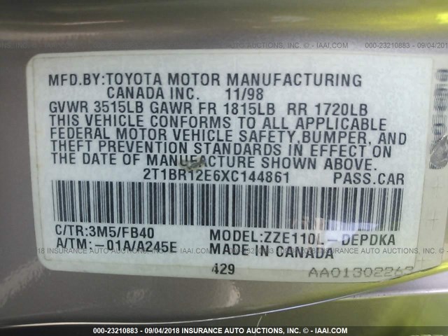 2T1BR12E6XC144861 - 1999 TOYOTA COROLLA VE/CE/LE 米色 照片 9