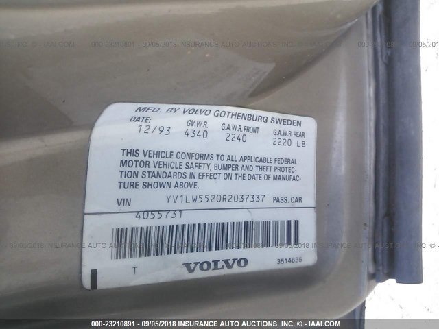 YV1LW5520R2037337 - 1994 VOLVO 850 GOLD photo 9