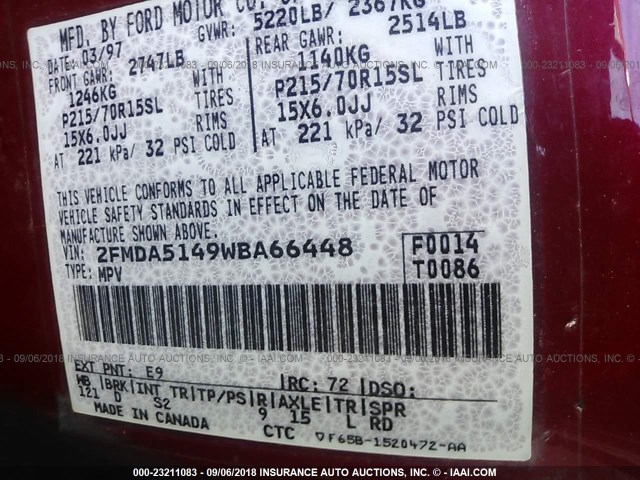 2FMDA5149WBA66448 - 1998 FORD WINDSTAR WAGON RED photo 9