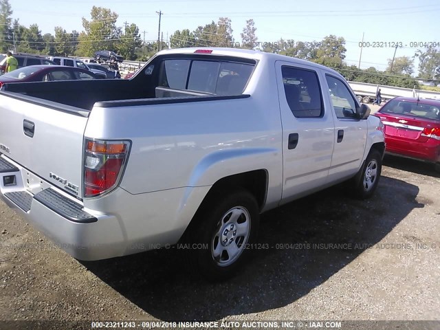 2HJYK162X7H511938 - 2007 HONDA RIDGELINE RT SILVER photo 4