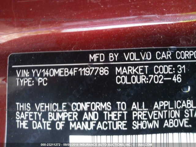 YV140MEB4F1197786 - 2015 VOLVO V60 PREMIER RED photo 9