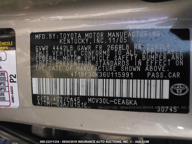 4T1BF30K36U115991 - 2006 TOYOTA CAMRY LE/XLE/SE Qəhvəyi foto 9