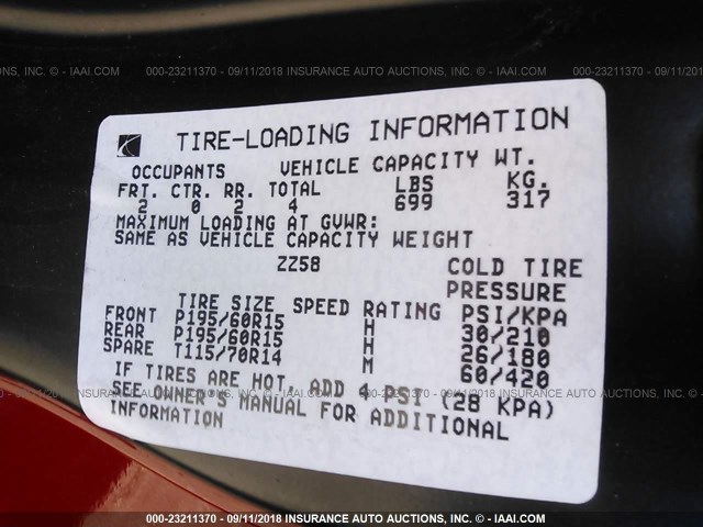 1G8ZY1270XZ237698 - 1999 SATURN SC2 RED photo 9