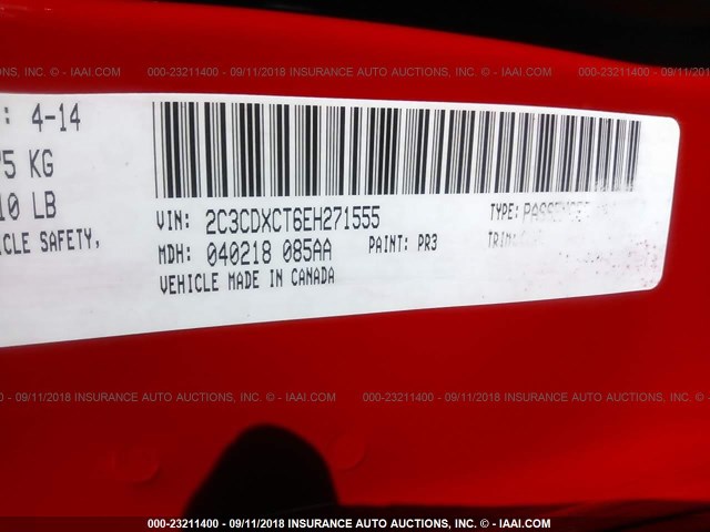 2C3CDXCT6EH271555 - 2014 DODGE CHARGER R/T RED photo 9