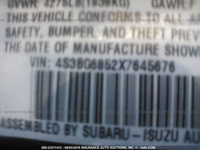 4S3BG6852X7645676 - 1999 SUBARU LEGACY OUTBACK/SSV/LIMITED/30TH BLUE photo 9