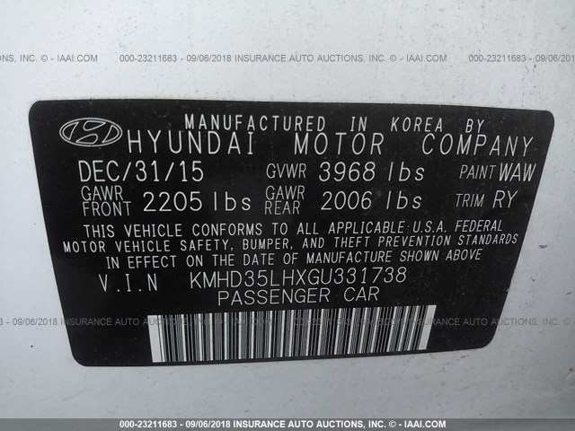 KMHD35LHXGU331738 - 2016 HYUNDAI ELANTRA GT WHITE photo 9