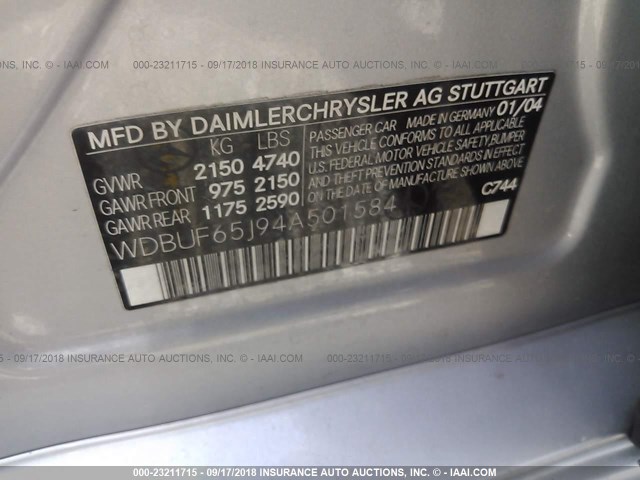 WDBUF65J94A501584 - 2004 MERCEDES-BENZ E 320 SILVER photo 9